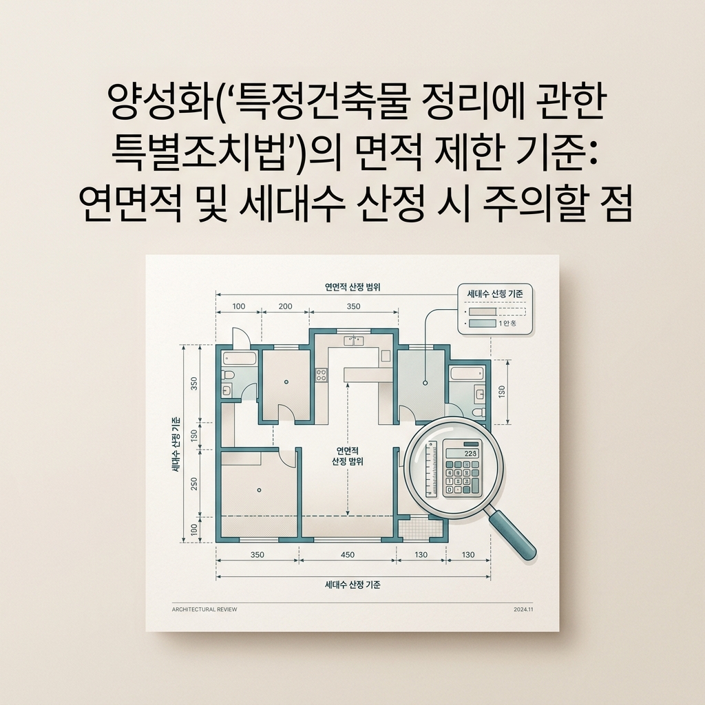 ai thumbnail minimal 양성화특정건축물 정리에 관한 특별조치법의 면적 제한 기준 연면적 및 세대수 산정 시 주의할 점 1787045730
