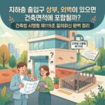 ai thumbnail illustration 지하층 출입구 상부 외벽이 있으면 건축면적에 포함될까 건축법 시행령 제119조 질의회신 완벽 정리 1788921190