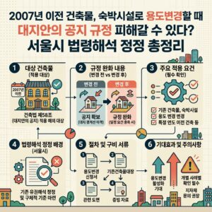 ai thumbnail infographic 2007년 이전 건축물 숙박시설로 용도변경할 때 대지안의 공지 규정 피해갈 수 있다 서울시 법령해석 정정 총정리 1788933579