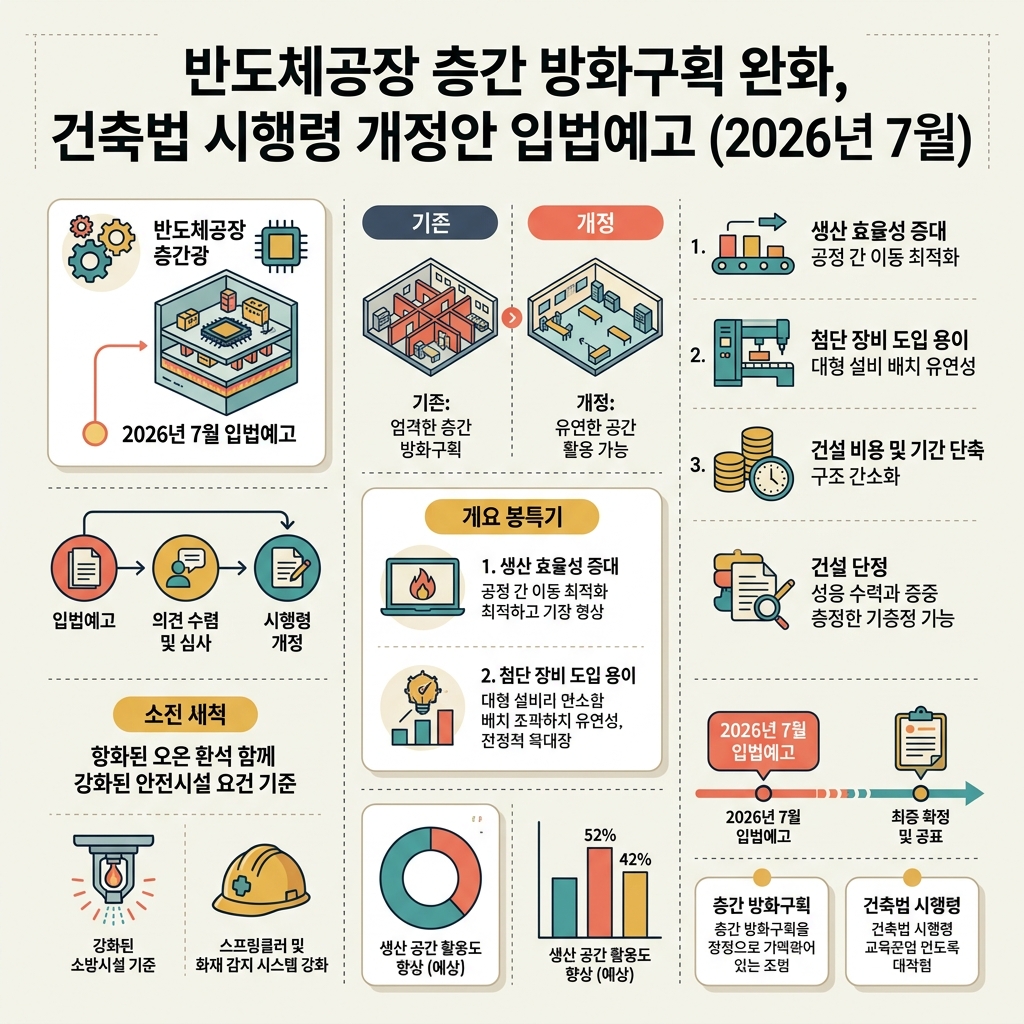 ai thumbnail infographic 반도체공장 층간 방화구획 완화 건축법 시행령 개정안 입법예고 2026년 7월 1788919156