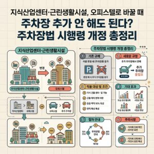 ai thumbnail infographic 지식산업센터·근린생활시설 오피스텔로 바꿀 때 주차장 추가 안 해도 된다 주차장법 시행령 개정 총정리 1789195347