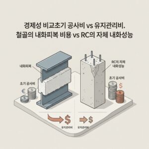 ai thumbnail minimal 경제성 비교초기 공사비 vs 유지관리비. 철골의 내화피복 비용 vs RC의 자체 내화성능 1789432062