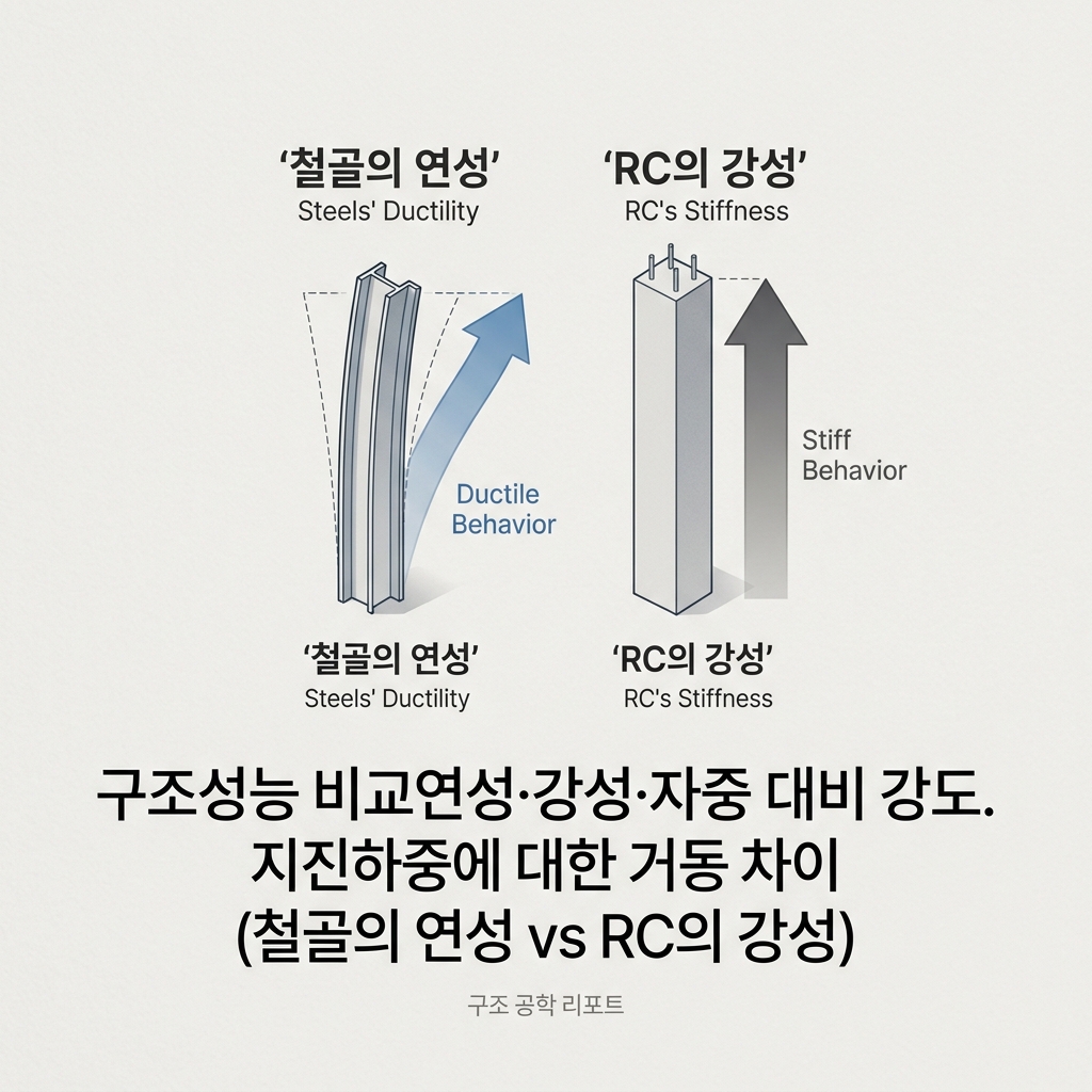ai thumbnail minimal 구조성능 비교연성·강성·자중 대비 강도. 지진하중에 대한 거동 차이철골의 연성 vs RC의 강성 1789432213