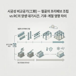 ai thumbnail minimal 시공성 비교공기工期 — 철골의 프리패브 조립 vs RC의 양생 대기시간. 기후·계절 영향 차이 1789436257