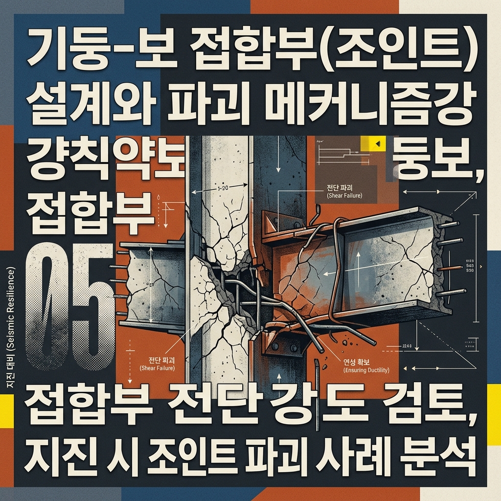 ai thumbnail poster 기둥 보 접합부조인트 설계와 파괴 메커니즘강기둥 약보 원칙 접합부 전단강도 검토 지진 시 조인트 파괴 사례 분석 1789430395