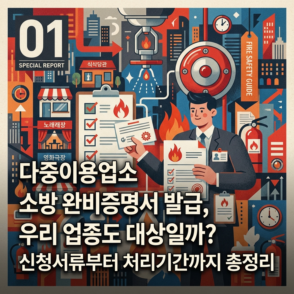 ai thumbnail poster 다중이용업소 소방 완비증명서 발급 우리 업종도 대상일까 신청서류부터 처리기간까지 총정리 1788929948