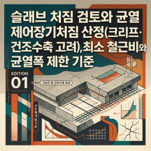ai thumbnail poster 슬래브 처짐 검토와 균열 제어장기처짐 산정크리프·건조수축 고려 최소 철근비와 균열폭 제한 기준 1789430091