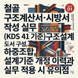 ai thumbnail poster 철골 구조계산서·시방서 작성 실무 KDS 41 기준구조설계 도서 구성 하중조합 설계기준 개정 이력과 실무 적용 시 유의점 1789428679