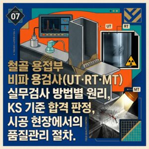 ai thumbnail poster 철골 용접부 비파괴검사UT·RT·MT 실무검사 방법별 원리 KS 기준 합격 판정 시공 현장에서의 품질관리 절차 1789428013
