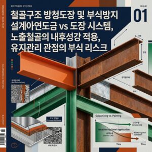 ai thumbnail poster 철골구조 방청도장 및 부식방지 설계아연도금 vs 도장 시스템 노출철골의 내후성강 적용 유지관리 관점의 부식 리스크 1789428380
