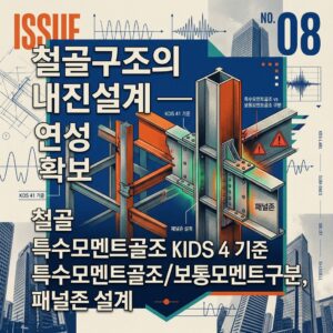 ai thumbnail poster 철골구조의 내진설계 — 연성 확보와 모멘트접합부KDS 41 기준 철골 내진설계 개념 특수모멘트골조보통모멘트골조 구분 패널존 설계 1789427312