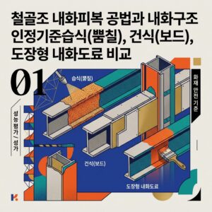 ai thumbnail poster 철골조 내화피복 공법과 내화구조 인정기준습식뿜칠 건식보드 도장형 내화도료 비교 1789427135