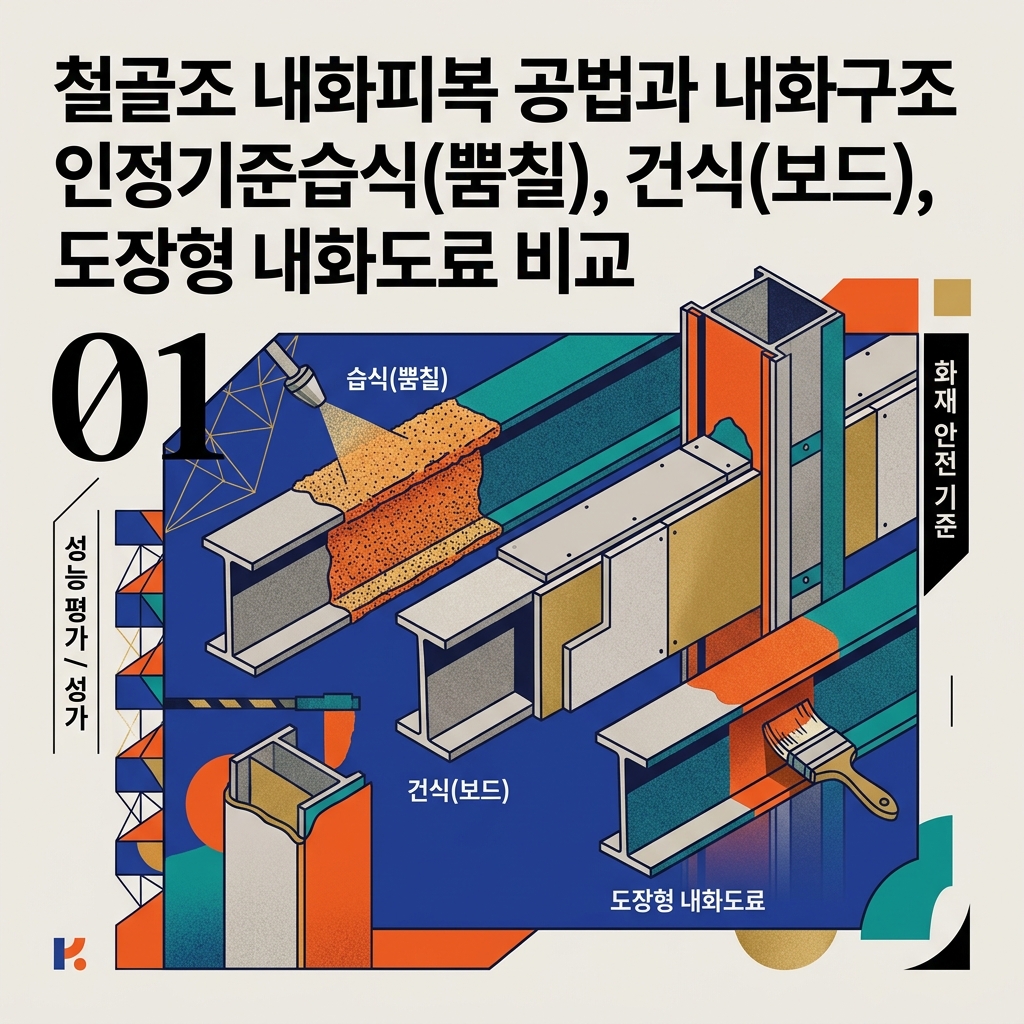 ai thumbnail poster 철골조 내화피복 공법과 내화구조 인정기준습식뿜칠 건식보드 도장형 내화도료 비교 1789427135