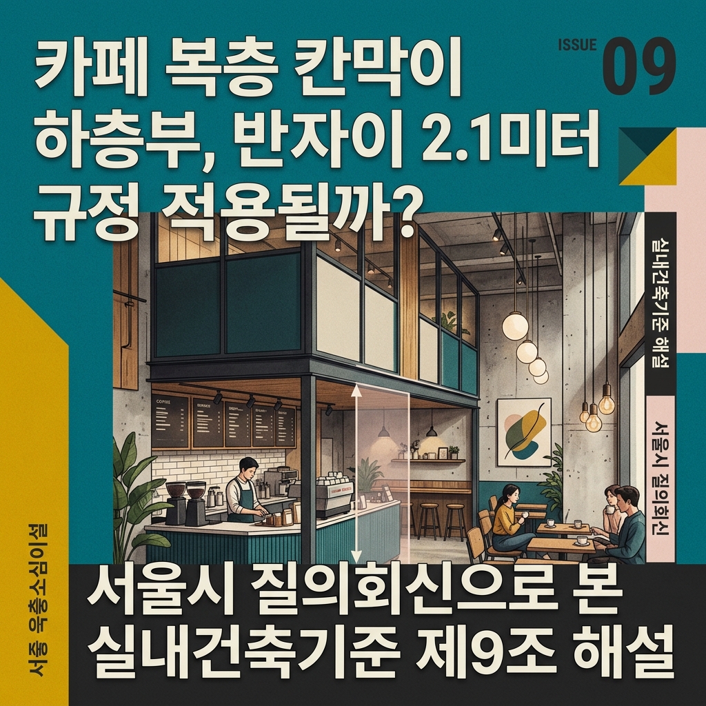 ai thumbnail poster 카페 복층 칸막이 하층부 반자높이 2.1미터 규정 적용될까 서울시 질의회신으로 본 실내건축기준 제9조 해설 1788934478