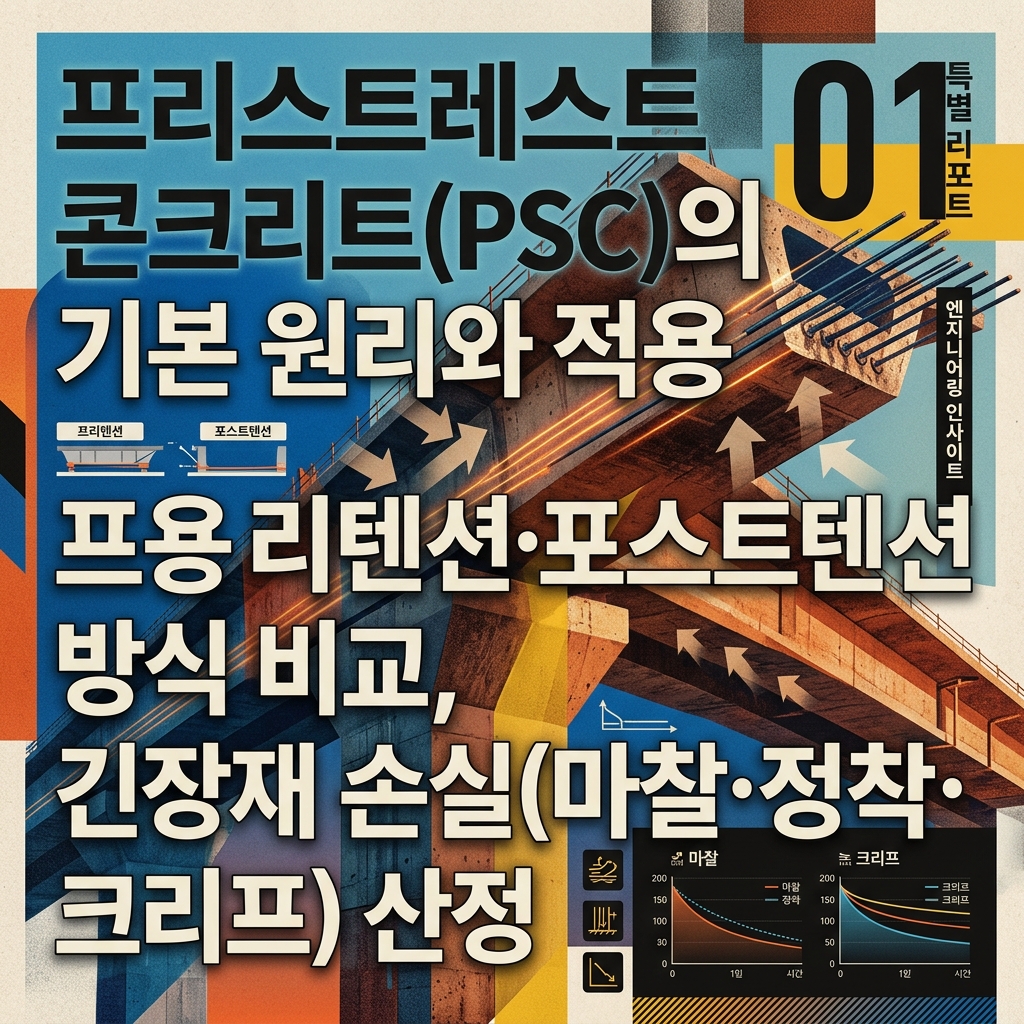 ai thumbnail poster 프리스트레스트 콘크리트PSC의 기본 원리와 적용프리텐션·포스트텐션 방식 비교 긴장재 손실마찰·정착·크리프 산정 1789430811